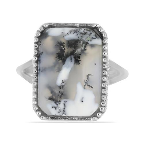 BUY STERLING SILVER NATURAL DENDRATIC AGATE GEMSTONE BIG STONE RING